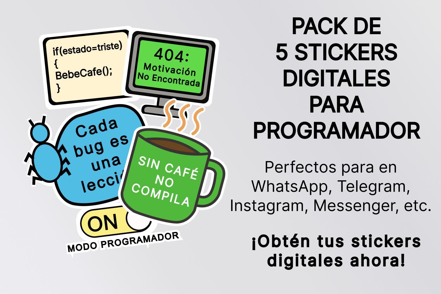 Pack 5 Sticker Digitales para programadores