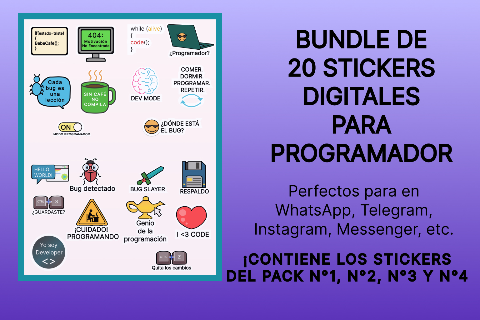 Bundle de 20 Stickers Digitales para Programadores